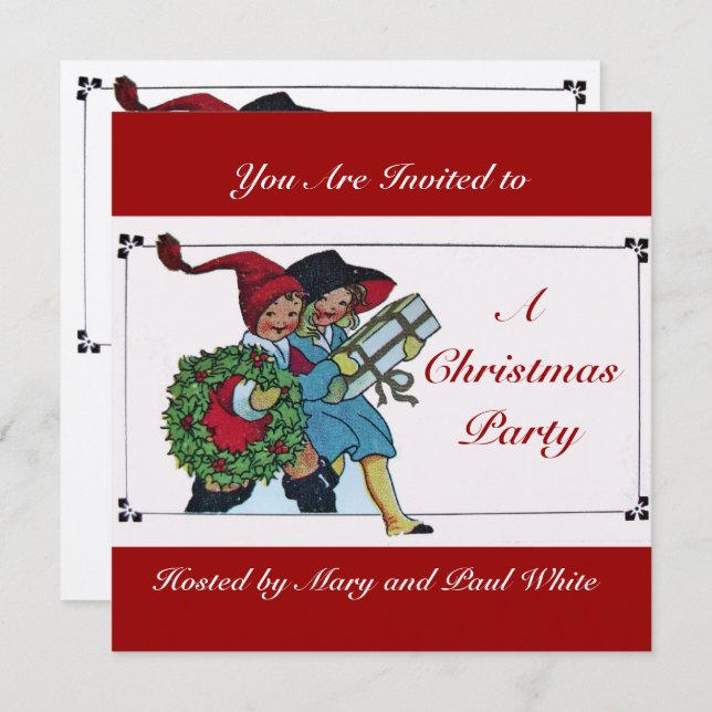 Convites CRIANÇAS COM NATAL PRESTA vermelho branco (Frente/Verso)
