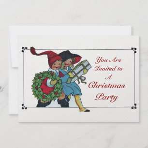 Convites CRIANÇAS COM PRESENTES DE NATAL - metal branco de