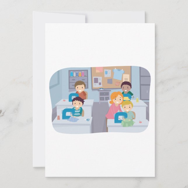 Convites Crianças Costurando Classe Divertimento Arranjo e  (Frente)