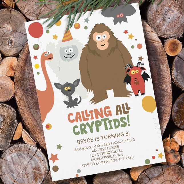 Convites Crianças Criptid Aniversário (Kids Cryptid Birthday Invitation)