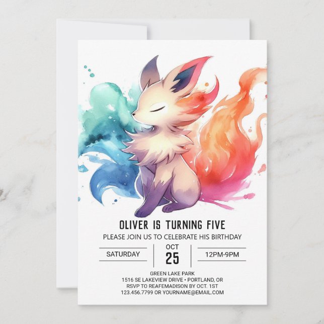 Convites Crianças da Aquarela Fox Birthday (Frente)