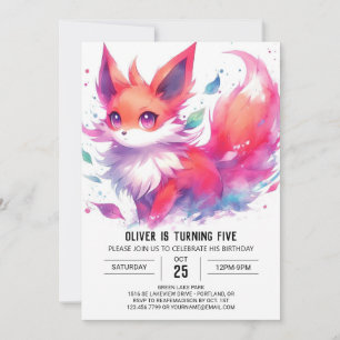 Convites Crianças da Aquarela Fox Birthday