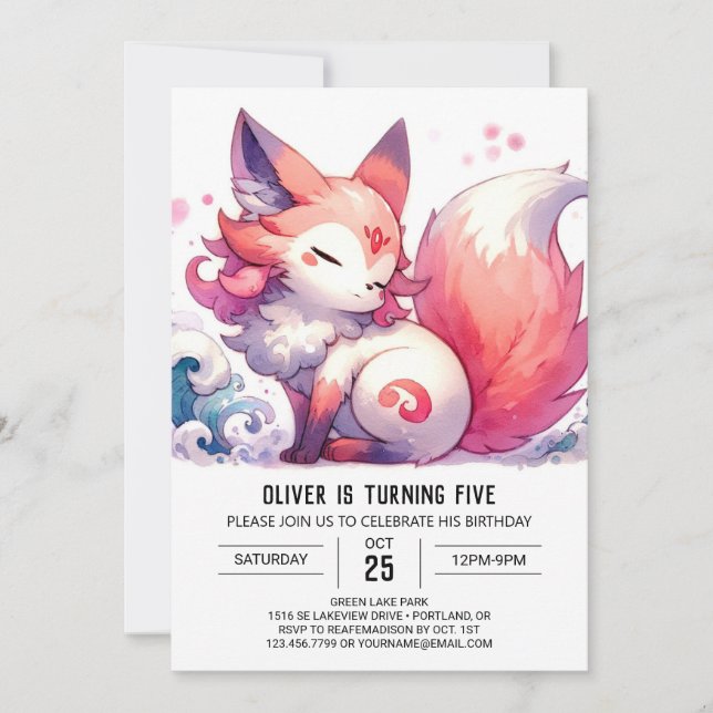 Convites Crianças da Aquarela Fox Birthday (Frente)