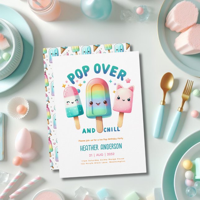 Convites Crianças de aniversário do Sorvete de Pop de gelo  (Criador carregado)