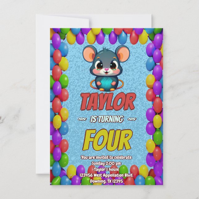 Convites Crianças de Aniversário Personalizadas do Rato (Frente)