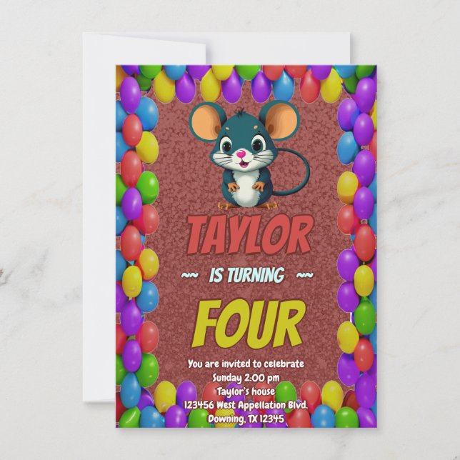 Convites Crianças de Aniversário Personalizadas do Rato (Frente)