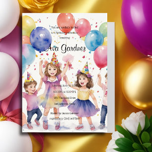 Convites Crianças de Aquarela Celebrando Aniversário