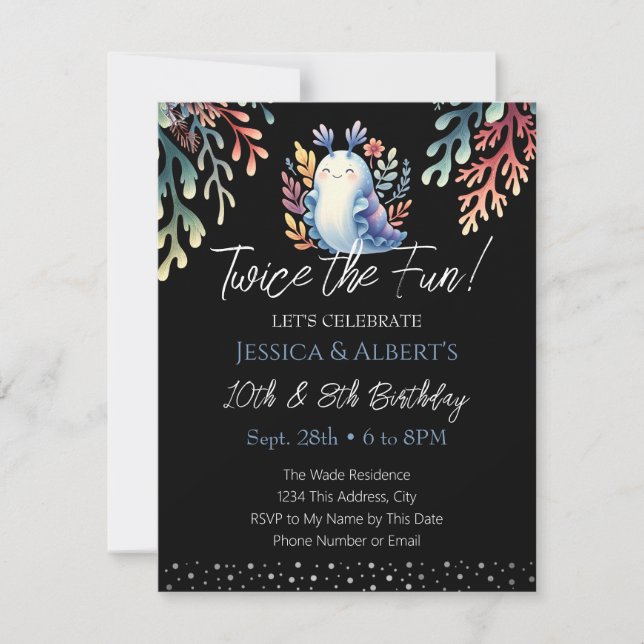 Convites Crianças de Caracóis do Mar de Verão de Duplo Aniv (Frente)