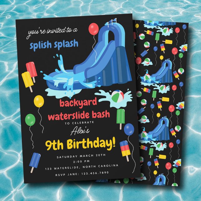 Convites Crianças de Escrega de Vias de Água Parafuso de Ve (Waterslide Kids Summer Splish Splash Birthday Invitation)