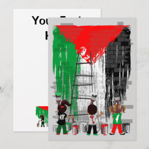 Convites Crianças de Gaza Pintando a Bandeira da Palestina