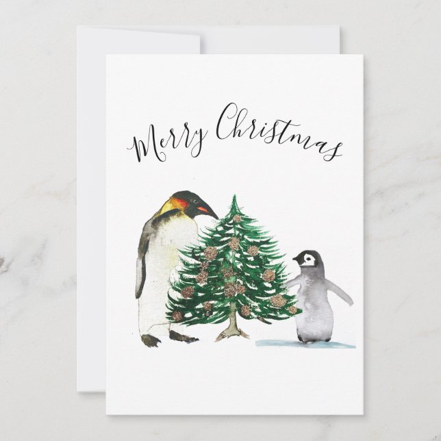 Convites Crianças de Natal Merry Pinguin Cute em Aquarela (Frente)