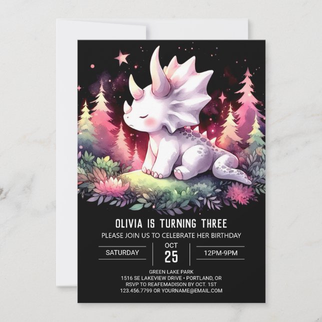 Convites Crianças Encantadas Triceratops Aniversário (Frente)