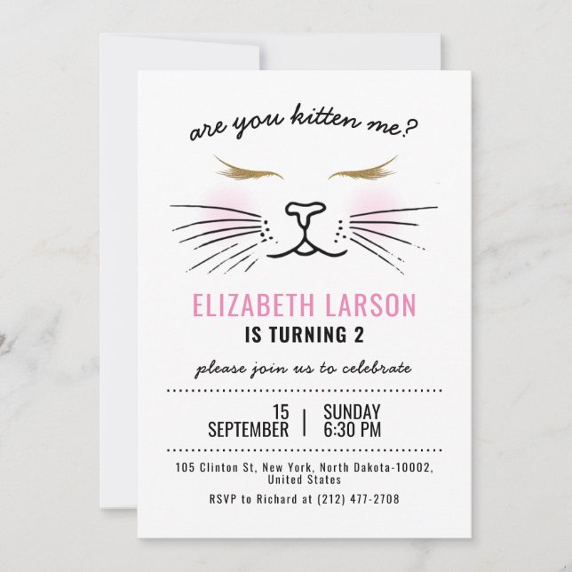 Convites Crianças Engraçado Gatinho Gatinho Festa de aniver (Frente)