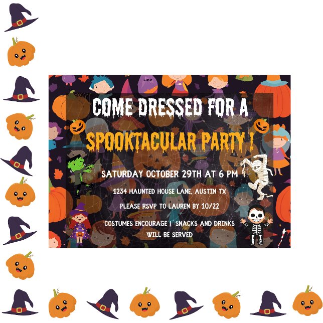 Convites Crianças fantasmas de halloween Festa de fantasia (halloween costume party kids party invitation spooky halloween fun costume bash witches )