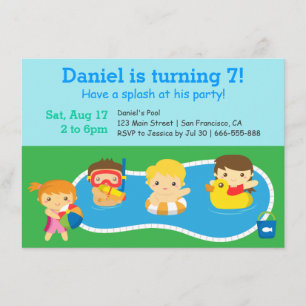 Convites Crianças - Festa Colorida de Piscina de Aniversári