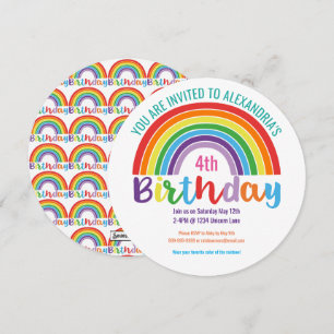 Convites Crianças Festa de aniversário Arco-Íris Meninas
