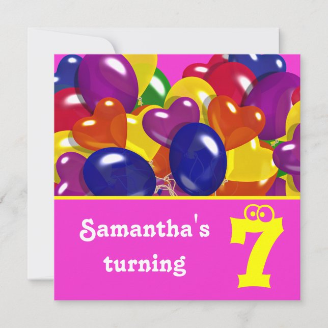 Convites Crianças festejam balões "rosa quente" "qualquer i (Frente)