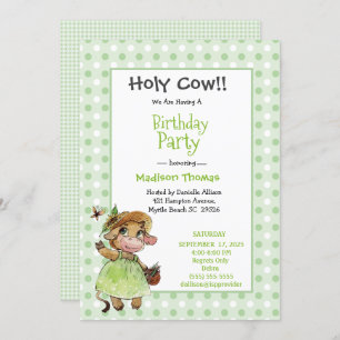 Convites Crianças Garotas de Vaca Bonita Festa de aniversár