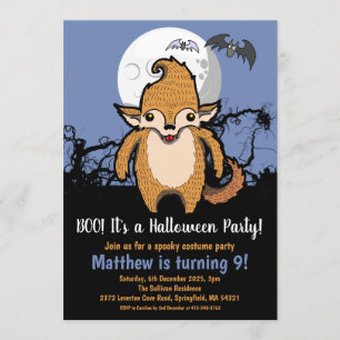 Convites Crianças Halloween Werewolf Cheia Lua Aniversári