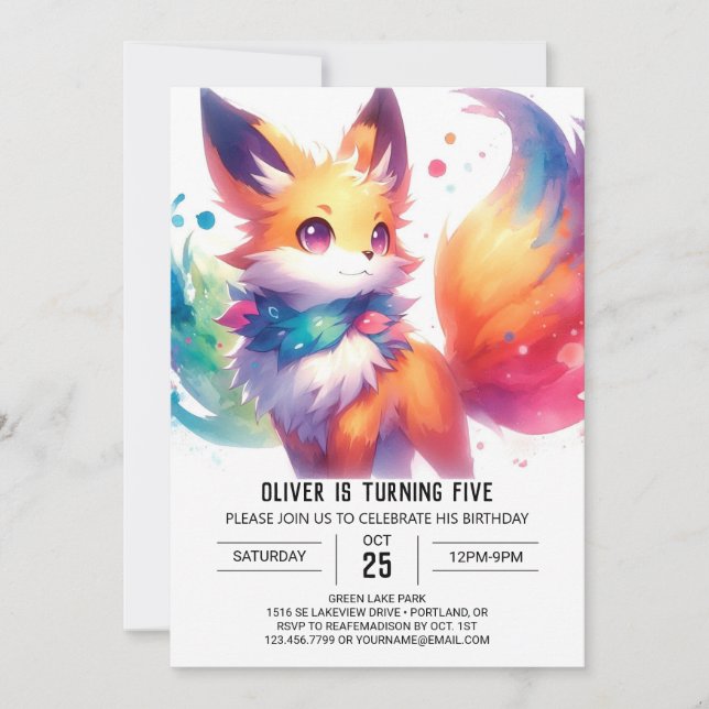 Convites Crianças Jovens Fox Birthday (Frente)