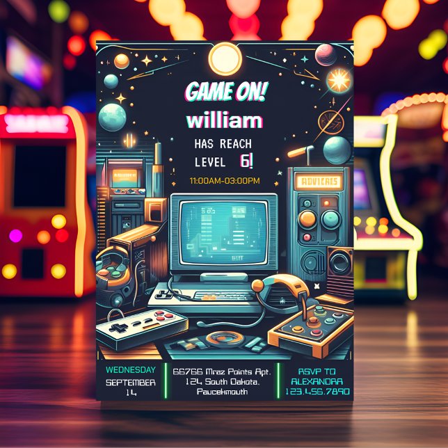 Convites Crianças Legal do Key Fun Boy Gaming Nível Superio (Criador carregado)