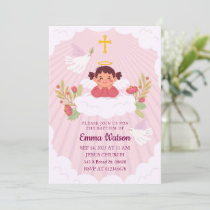 Convites Crianças Menina Rosa Fresca Bonita Batismo Natal