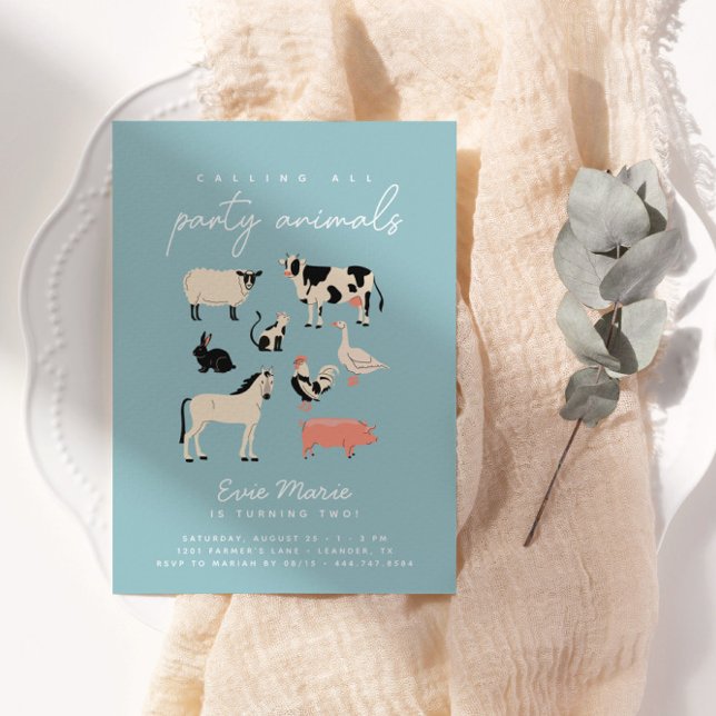 Convites Crianças Modernas - Animais de Festa | Aniversário (Simple, modern and totally fun! Celebrate your little kid in style with this adorable invitation.)
