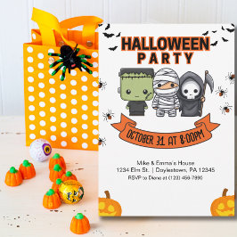 Convites Crianças no Halloween Frankenstein Múmia Ceifador