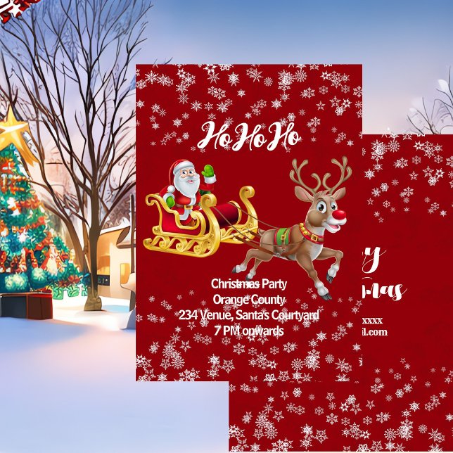 Convites Crianças Papais noeis Festa de Natal Reindeer Snow (Kids Santa Christmas Party Reindeer Snowflake Red Invitation)