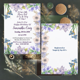 Convites Crianças Pastel Blue Pequena Flor Bud Floral Anive