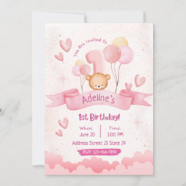 Convites Crianças Pastel Cor-de-Rosa primeiro aniversario C