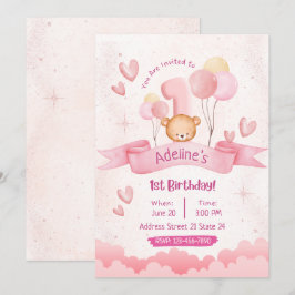 Convites Crianças Pastel Cor-de-Rosa primeiro aniversario C