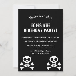 Convites Crianças Piratas Crânio e Crossbones Aniversário
