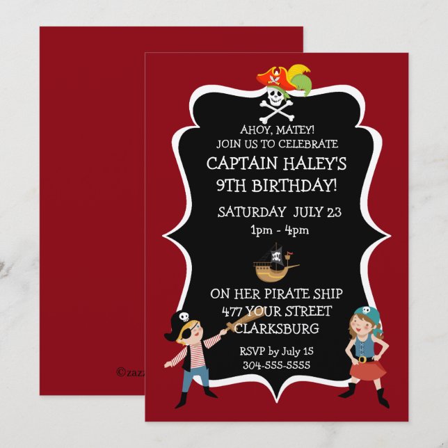 Convites Crianças Piratas Festas de aniversário (Frente/Verso)