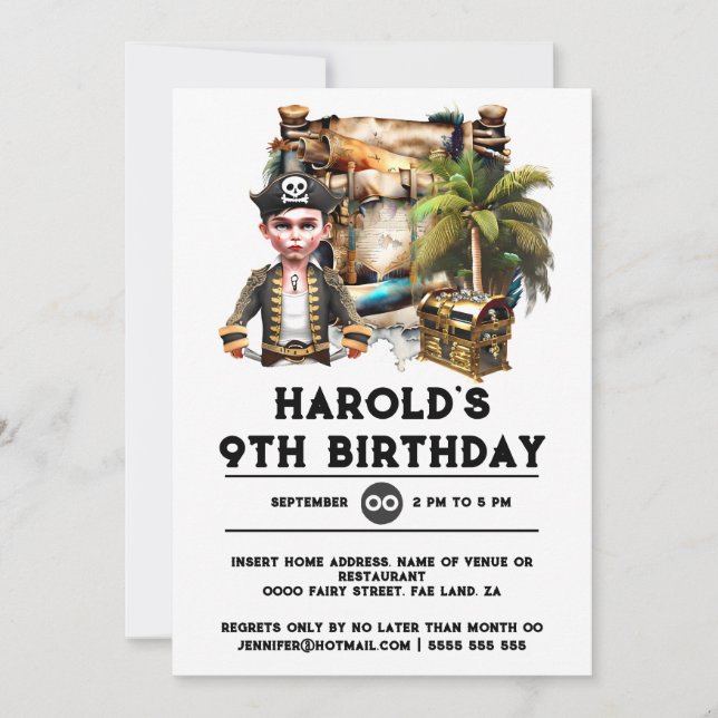 Convites Crianças piratas tema aniversário tesouro garotos (Frente)