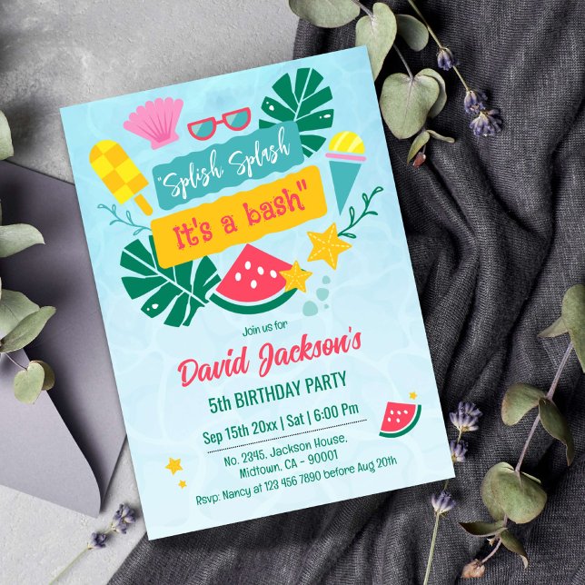 Convites Crianças, piscina de festas de praia tropical (Criador carregado)