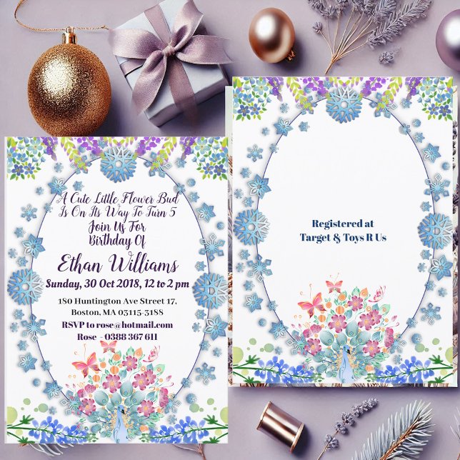 Convites Crianças Pobres Oval Azul Pequeno Flor Fumarinho A (Kids Soft Oval Blue Little Flower Bud Birthday Invitation)