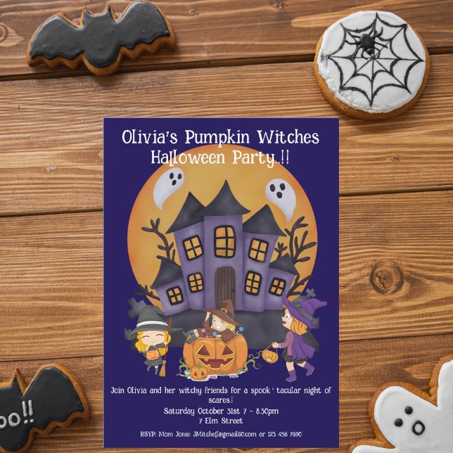 Convites Crianças Pumpkin Bruxas Festa de Halloween (Pumpkin Witches Halloween Party Invite)