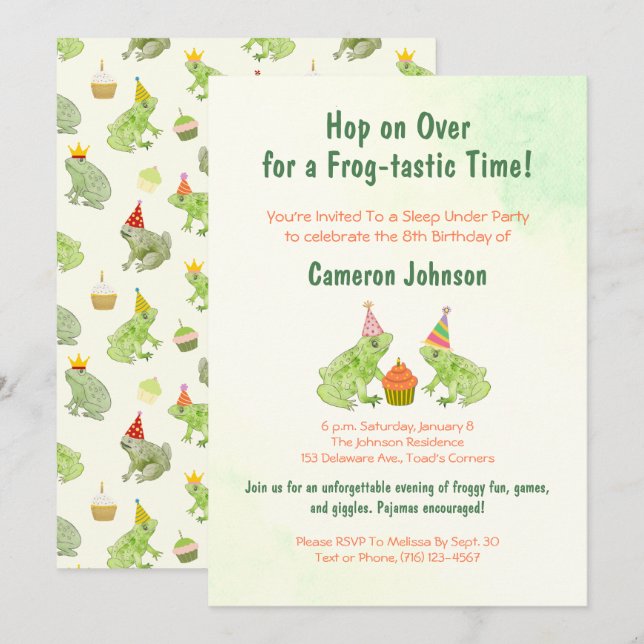 Convites Crianças Sapos Bonitas Dormindo Em Aniversário Des (Frente/Verso)