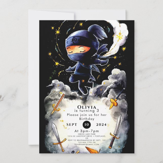 Convites Crianças Simples Ninja Birthday (Frente)