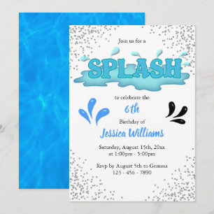 Convites Crianças "Splash" Piscina Festa de 6 Aniversário