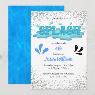 Convites Crianças "Splash" Piscina Festa de 6 Aniversário