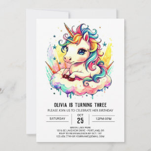 Convites Crianças Unicorn Birthday Whimsy