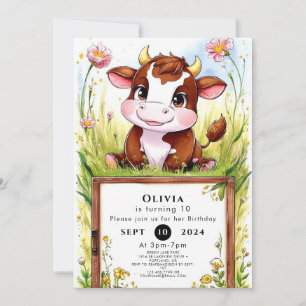 Convites Crianças: Vaca Aquarela