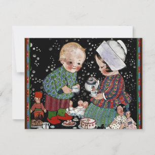 Convites Crianças Vintage tendo uma festa de chá de ponta