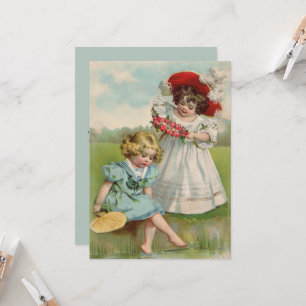 Convites Crianças Vitorianas Verão Antigo Meninas Jardim