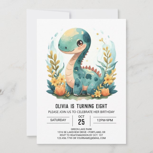 Convites Crianças Whimsso, Dinossauro Personalizado Anivers (Frente)