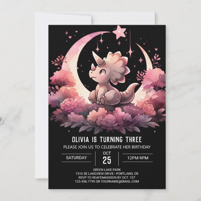 Convites Crianças Whimsso Triceratops Aniversário (Frente)