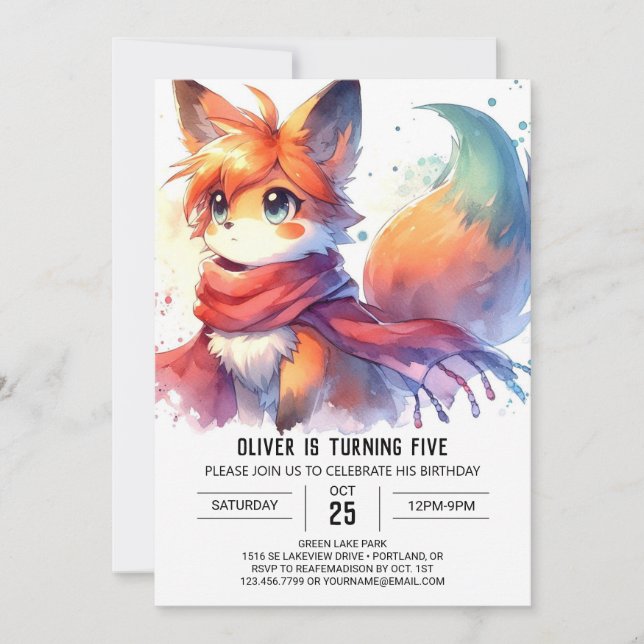 Convites Crianças Woodland Fox Birthday (Frente)