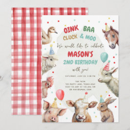 Convites Criatividade Animais Red Gingham Barnyard Birthday
